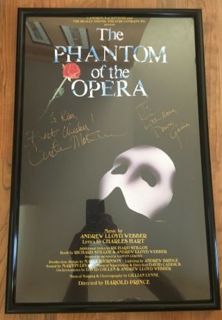 Vintage Signed & Framed Phantom Of The Opera 22.  5”x15” Poster With Davis Gaines