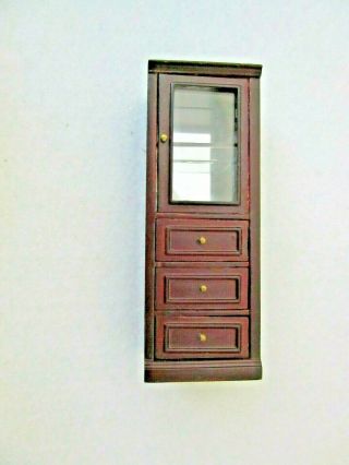 Dollhouse Miniature Bespaq Tall Cabinet Glass Door Atop Of 3 Drawers 1:12