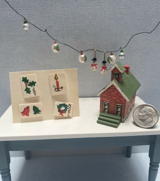 Dollhouse Miniature Vintage Artisan Christmas Decor Hand Painted Ornaments Cards