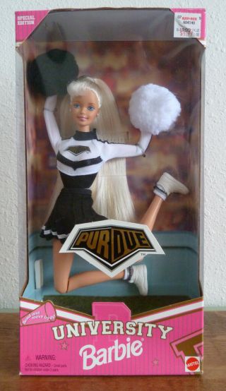 Barbie 11 " Vinyl Purdue University Cheerleader Doll Black White Uniform Nip -