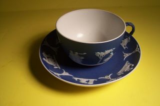 Vintage Wedgwood Cobalt Blue Jasperware Cup And Saucer,  L - E116