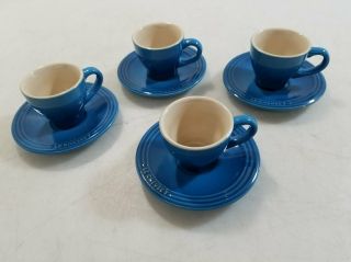Set Of 4 Le Creuset Demitasse Espresso Cups & Saucers