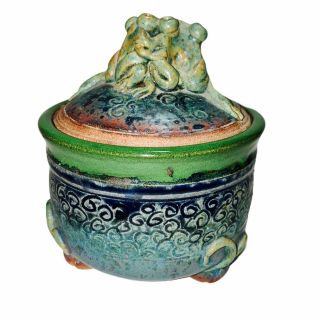 Studio Art Pottery Jim Keith Lidded Jar Frog Detailed