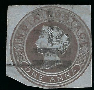 India Queen Victoria One Anna Stationary Stamp Cut Square Lh
