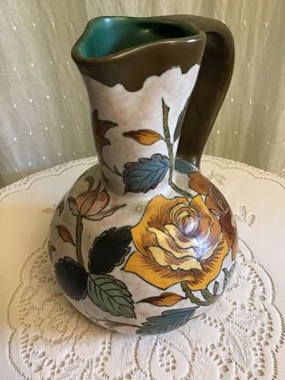 Vintage Royal Holland Gouda Pottery Ceramic Pitcher Handled Vase 9 1/4”