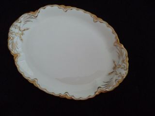 French Haviland China Oval Serving Platter 13.  75in White W Gold Sch17 Limoges