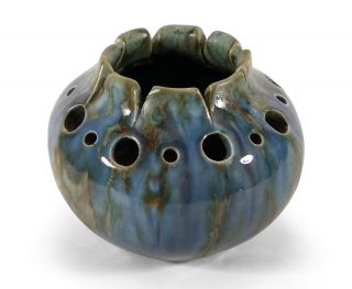Vintage Monterey Jade California Pottery Flower Frog Vase Rose Bowl Green Blue
