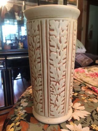 Oak Leaf Weller Art Pottery Clinton Ivory Vase Jardiniere Arts & Crafts 2