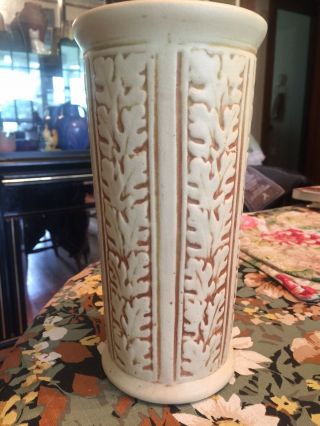 Oak Leaf Weller Art Pottery Clinton Ivory Vase Jardiniere Arts & Crafts 3