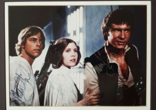 Mark Hamill,  Harrison Ford,  Carrie Fisher Signed Star Wars 8x10 Photo Framed 2