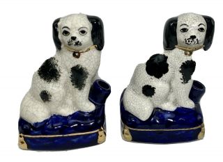 Staffordshire Dogs Porcelain Inkwells Statues Vintage Antique (rd12)