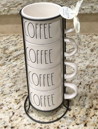 Rae Dunn “stackable Mugs “ Stacker Coffee Cups Stacking Mugs.  With Stand