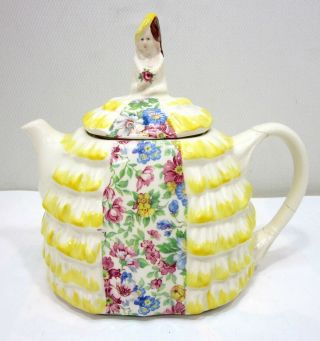 Sadler Ye Daintee Ladyee Crinoline Lady Teapot In Yellow And Chintz - Repaired