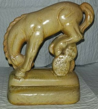 Rare Antique Frankoma Pottery Bucking Bronco Desert Gold Bookend Horse Figurine