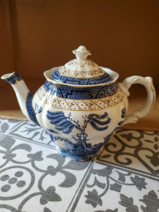 Vtg.  Booths Real Old Willow Teapot A8025 1940’s Gold Trim Vguc