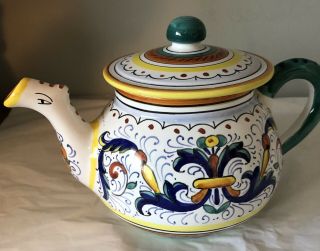 Deruta Ceramic Teapot Made In Italy Hand Painted 