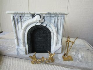 Dollhouse Miniature Gray Black White Faux Marble Stone Fireplace & More