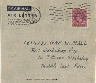 Gb Ww2 Air Letter 1945 Kgvi 6d Postal Stationery Erith Kent {samwells}av337