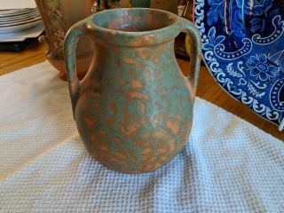 Old Burley Winter Or Zanesville Arts And Craft Mottled Handled Pottery Vase