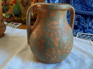Old Burley Winter Or Zanesville Arts And Craft Mottled Handled Pottery Vase 3