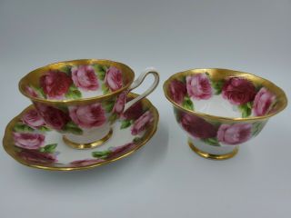 Royal Albert China Old English Rose Heavy Gold Gilt Tea Cup Saucer Sugar Bowl