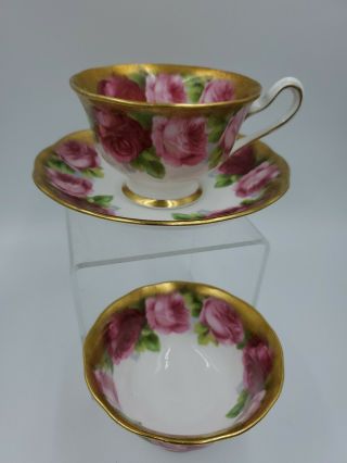 Royal Albert China Old English Rose Heavy Gold Gilt Tea Cup Saucer Sugar Bowl 2