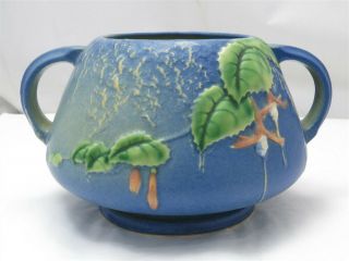 Vintage Roseville Pottery Fuschia Blue Squat Bowl 346 - 4