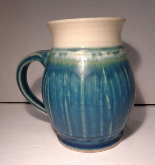 2011 Pewabic Pottery Detroit 4¾ " Classic Ribbed Turquoise Mug Euc