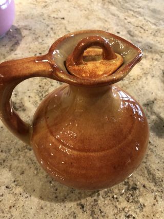 Rare Gladding Mcbean Pottery Golden Glow Carafe With Handle And Lid 7.  5” Tall
