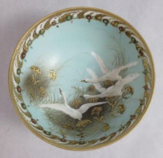 MORIMURA NORITAKE Nippon FLYING SWANS GEESE Condiment Bowl w/ Plate,  JEWELS 3