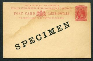 Old Straits Settlements Malaya Gb Kgv 3c (o/p Specimen) P.  S.  Postcard