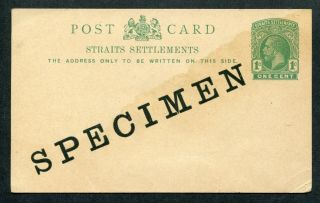 Old Straits Settlements Malaya Gb Kgv 1c (o/p Specimen) P.  S.  Postcard