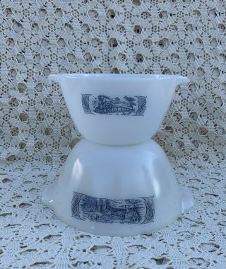 Vintage Currier And Ives Milk Glass Mixing Bowls