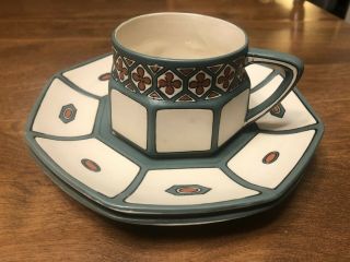 Antique 1910 German Mettlach Villeroy Boch Ceramic Art Pottery Cup & Saucer 3321