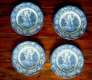 Liberty Blue Staffordshire Dinner Plates 4 Historic Independence Hall Colonial