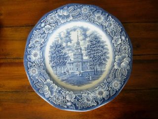 Liberty Blue Staffordshire Dinner Plates 4 Historic Independence Hall Colonial 3