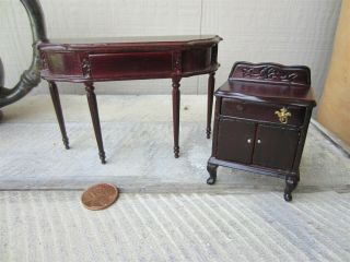 Bespaq Fine Dollhouse Miniature Faux Mahogany Wood Wall Table & End Cabinet