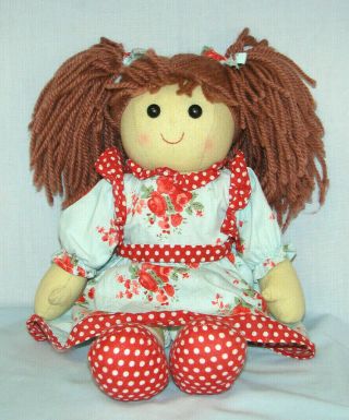 Powell Craft Soft Rag Doll Sweet Little Girl Blue Flowered Dress 16 " Made In Uk