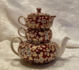 Antique Lord Nelson Ware Small Stackable Tea Set Royal Brocade England Chintz