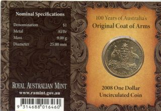 2008 Australian One Dollar " Coat Of Arms " 