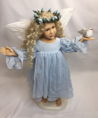 Elite Dolls Diane Keeler Peace Angel Wings Porcelain Dove Blue Dress Purple Eyes