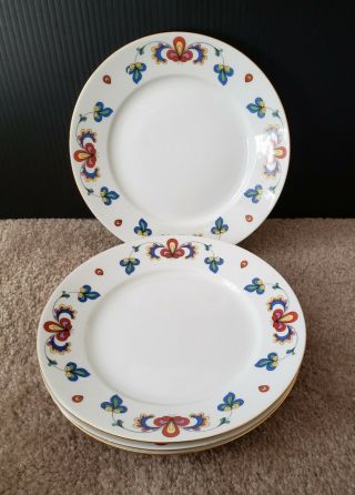 Vintage Porsgrund Farmers Rose 8 1/4 " Luncheon Plate Set Of 4