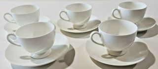 Wedgwood Leigh Shaped White Bone China Five Footed Cup & Saucers Plus Extra
