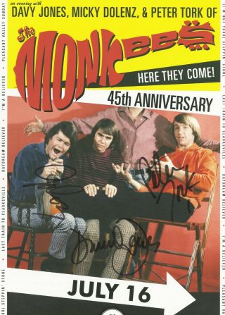The Monkees autographed gig poster Peter Tork,  Micky Dolenz,  Davy Jones 3