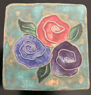 Pewabic Pottery Style Tile Spring Flowers 4.  5”