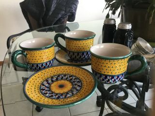 5 Pc Geribi Deruta Italy Fish Scale Hand Painted Mug Tea Coffee Cup &saucer