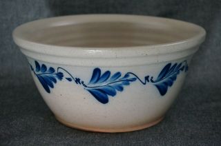 Studio Pottery Cobalt Blue Decorated Stoneware Mixing Bowl 8 1/2 " - Signed