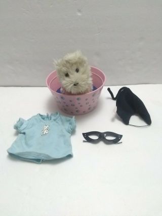American Girl Doll Coconut Dog Plush 5 " Pet W/ Bath And Costume