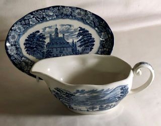 Staffordshire Liberty Blue Gravy Boat With Tray