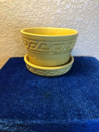 Vintage Mccoy Pottery Planter Yellow Greek Key Dots Flower Pot